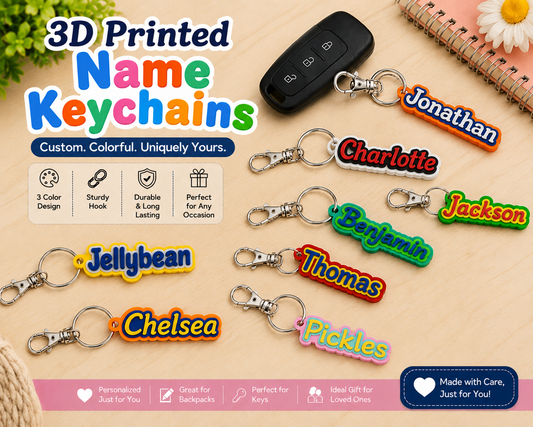 3D Printed Name Keychain – 3 Colour Custom